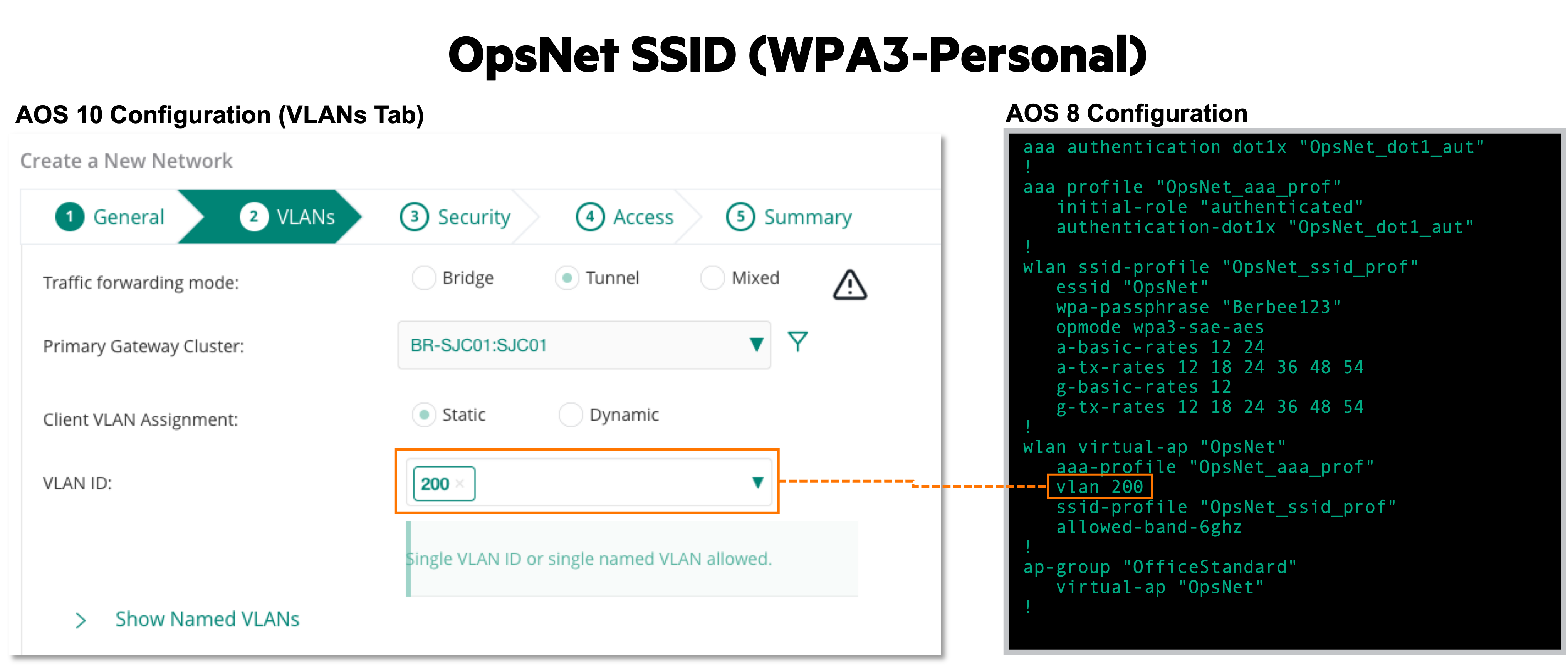 AOS 10 OpsNet SSID Configuration VLANs Tab